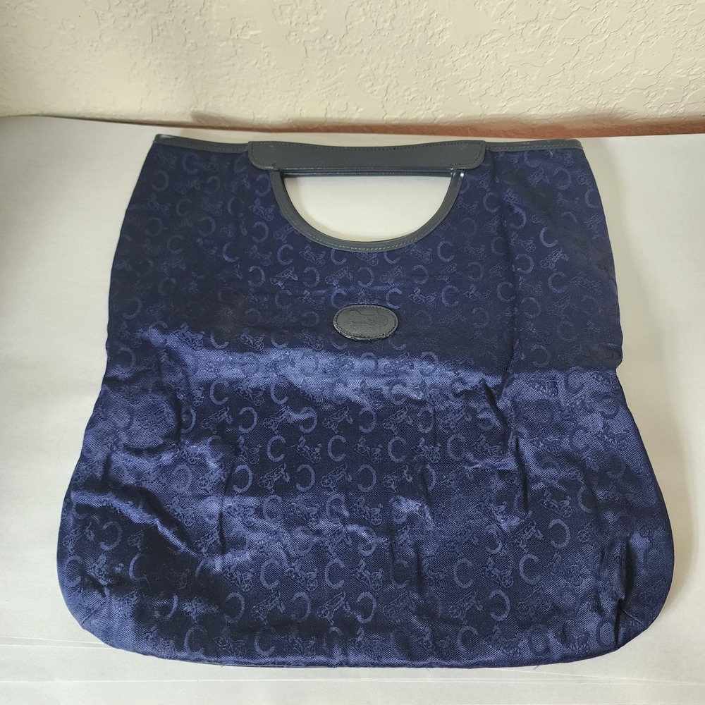 Celine X Noevir Navy Blue Monogram Cut-Out Handle Tote Bag Made in Japan Vintage